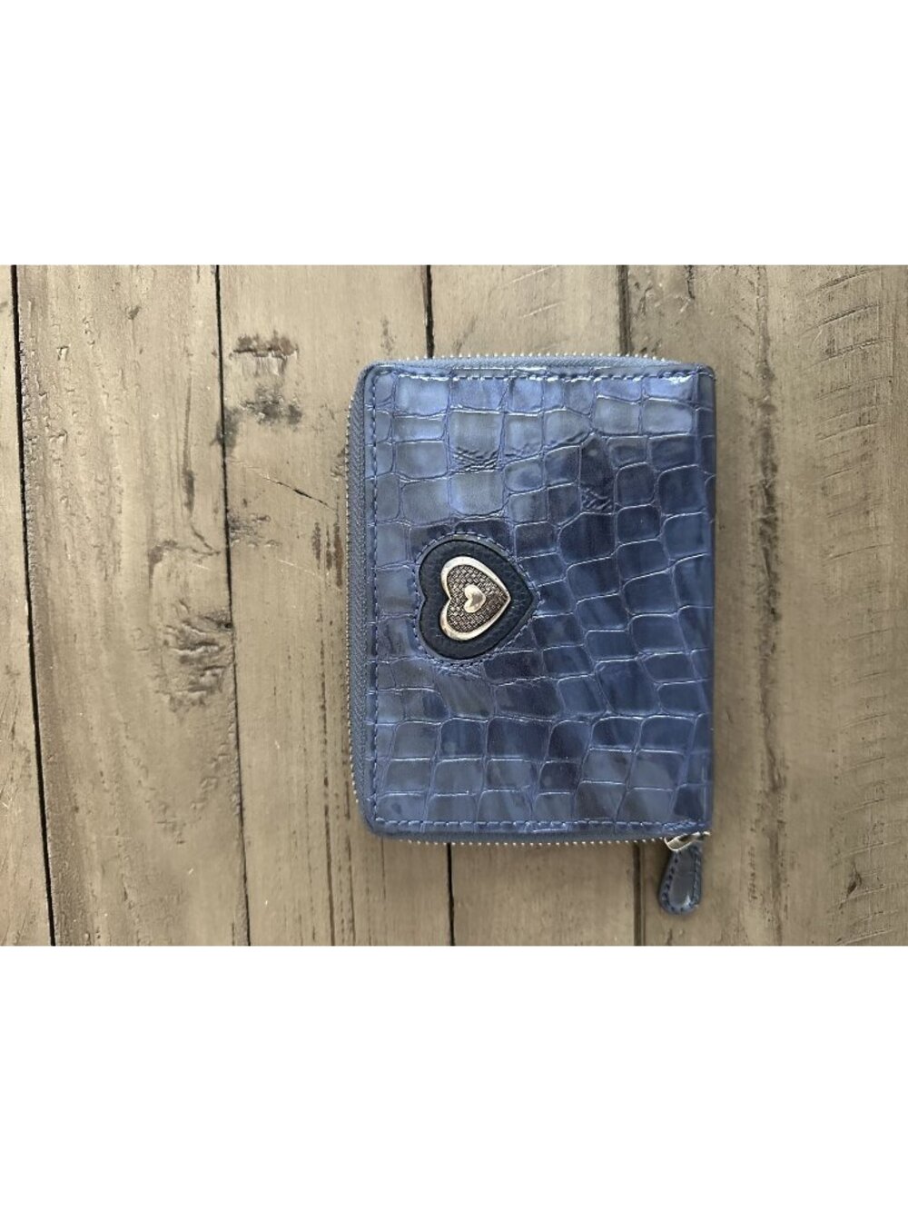 Brighton Bellissimo Heart Croc-Embossed Zip Wallet Blue